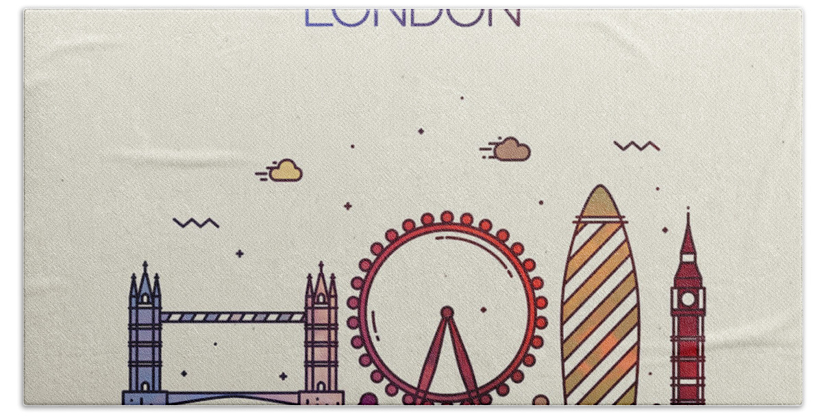 London England City Skyline Fun Whimsical Series Wide Bath Towel by Design  Turnpike - Instaprints