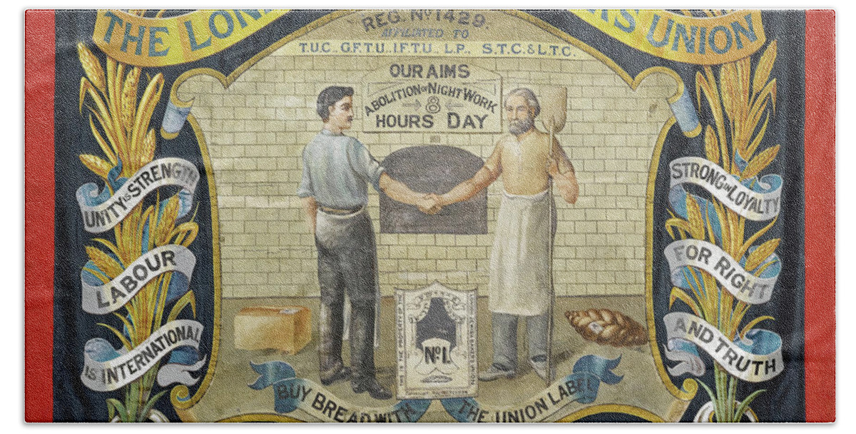 Union Bath Towel featuring the painting London Jewish Bakers� Union by Unknown
