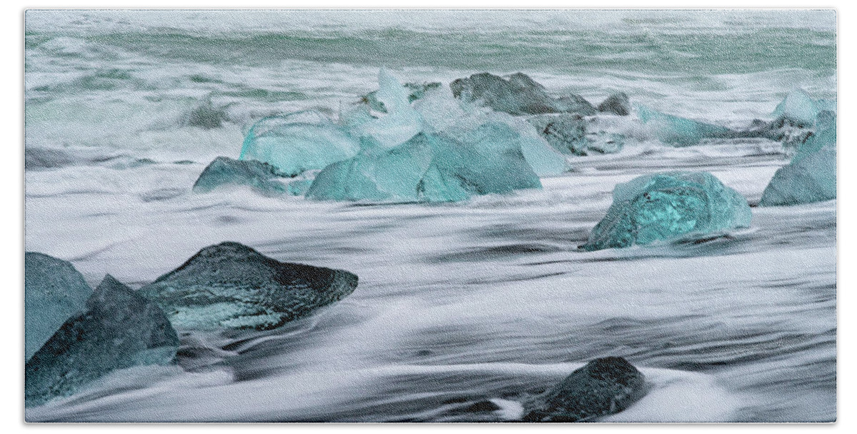 Iceland Hand Towel featuring the photograph Long exposure at the Jokulsarlon ice beach by Mark Hunter