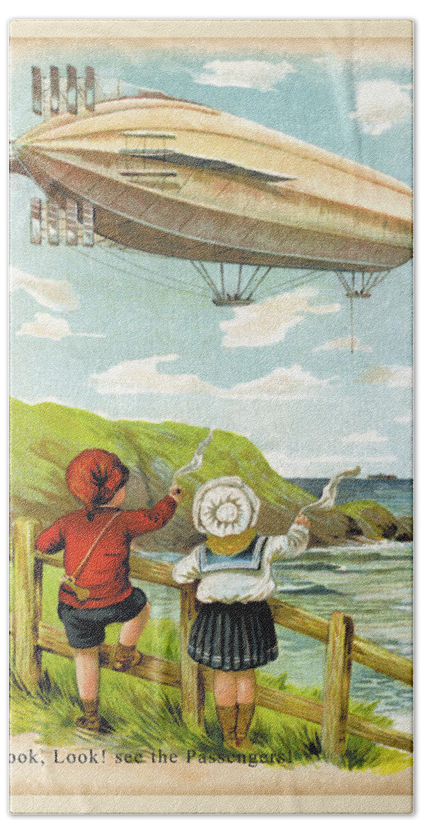 Blimp Bath Towel featuring the painting Look, Look! See the Passengers! by Unknown