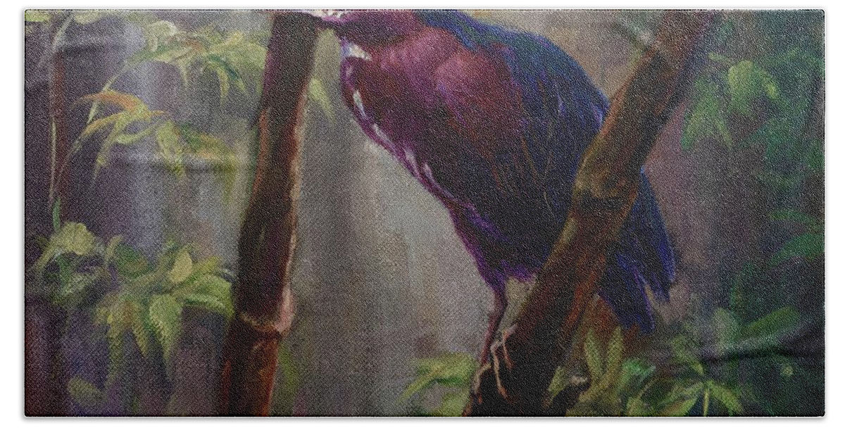 Birds Hand Towel featuring the painting Lookout by Laurie Snow Hein