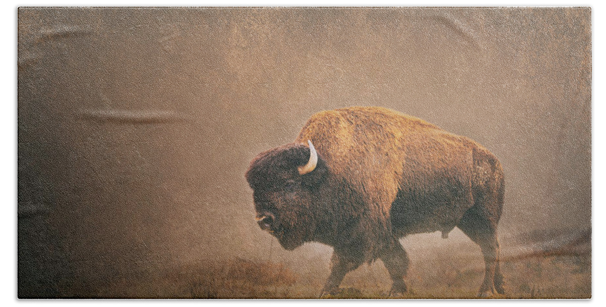 Bison Hand Towel featuring the photograph Lord Buffalo by Ron McGinnis