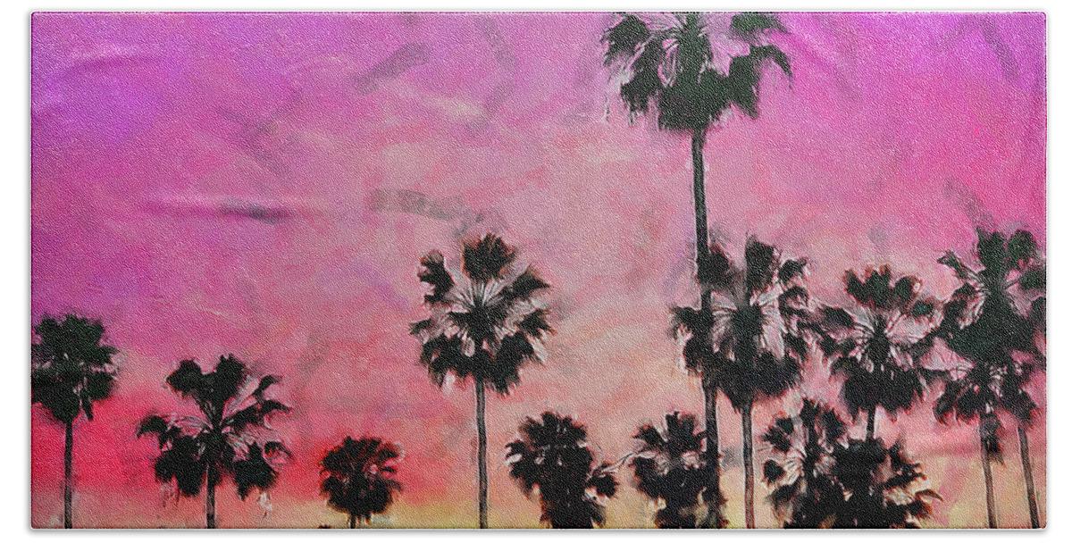 Los Angeles Bath Towel featuring the painting Los Angeles, Venice Beach - 05 by AM FineArtPrints