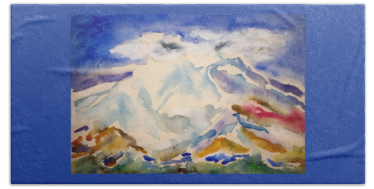 Watercolor Bath Towel featuring the painting Lost Mountain Lore by John Klobucher