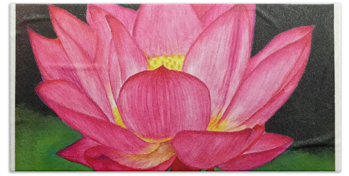 Gary Bath Towel featuring the painting Lotus Flower by Gary F Richards