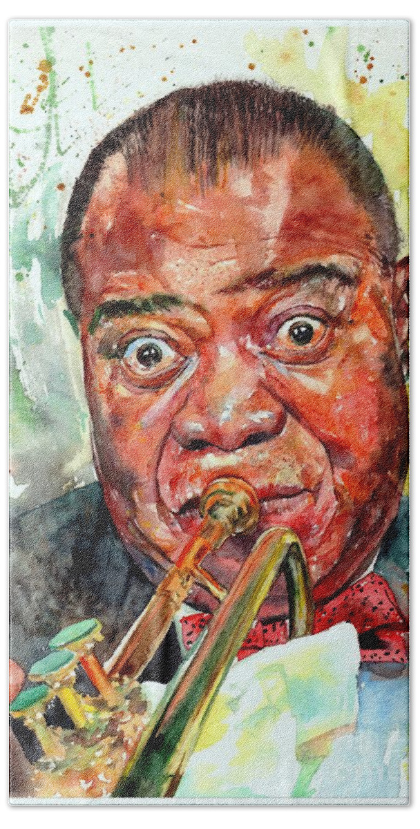 Louis Armstrong Hand Towel featuring the painting Louis Armstrong Portrait Painting by Suzann Sines