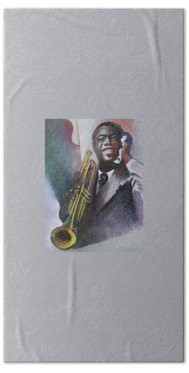 Louis Armstrong Bath Towel featuring the painting Louis Armstrong by Suzanne Giuriati Cerny
