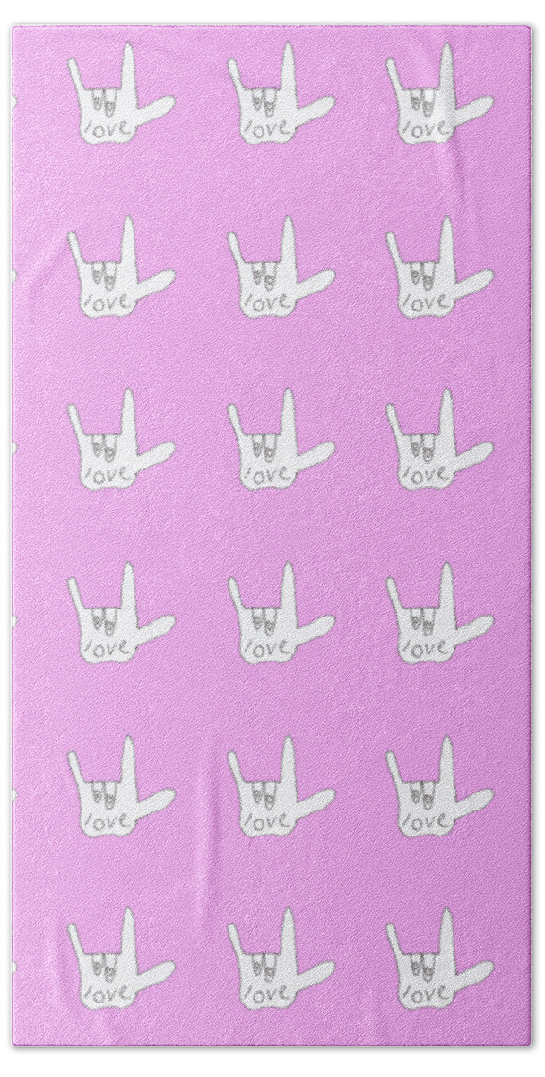 Cute Design Of Love In American Sign Language Bath Towel featuring the drawing Love Sign ASL pink hand sign by Ashley Rice
