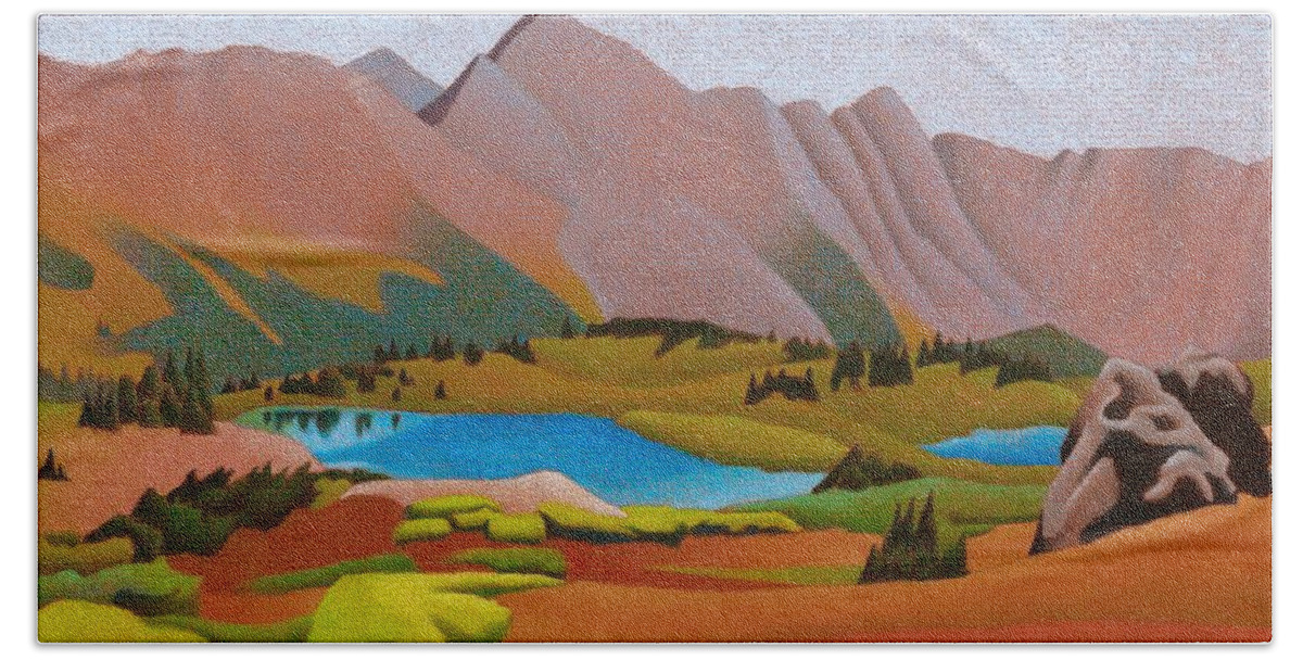 Art Bath Towel featuring the drawing Loveland Pass Lakes by Dan Miller