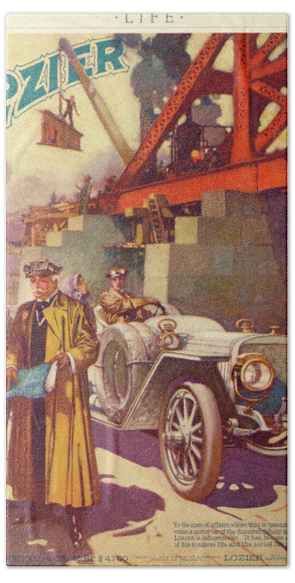 Automobile Bath Towel featuring the mixed media Lozier Advertisement by Unknown