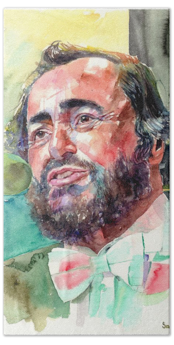 Luciano Pavarotti Hand Towel featuring the painting Luciano Pavarotti Portrait by Suzann Sines