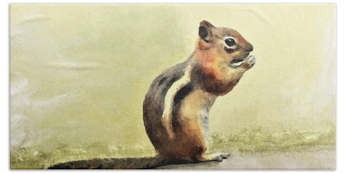 Chipmunk Hand Towel featuring the painting Lunchbreak by Diane Chandler