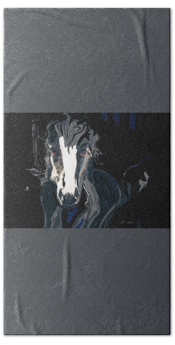 Lungta Bath Towel featuring the mixed media Lungta Windhorse No. 2-ENERGY by Zsanan Studio