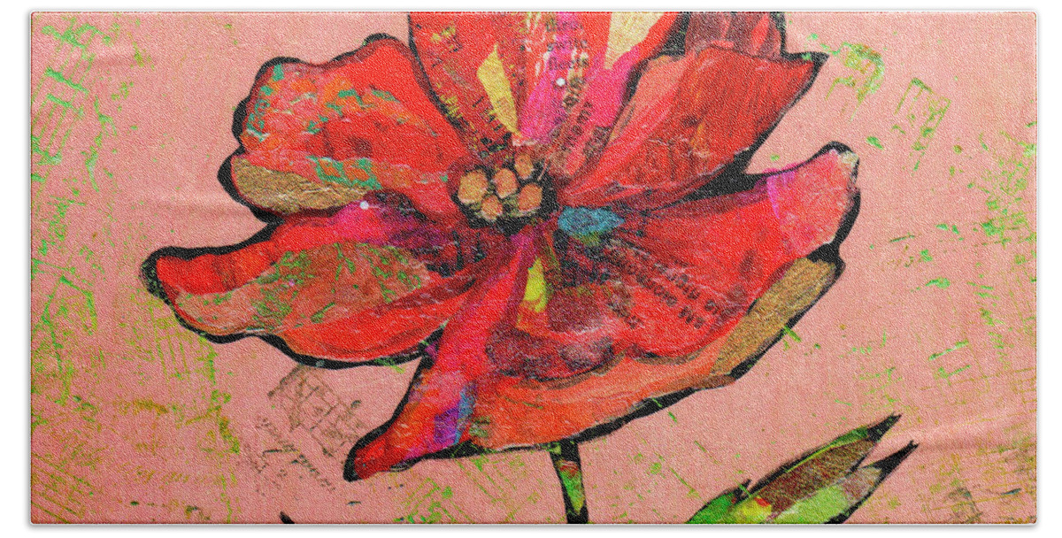 Red Hand Towel featuring the painting Lyrical Poppy I by Shadia Derbyshire