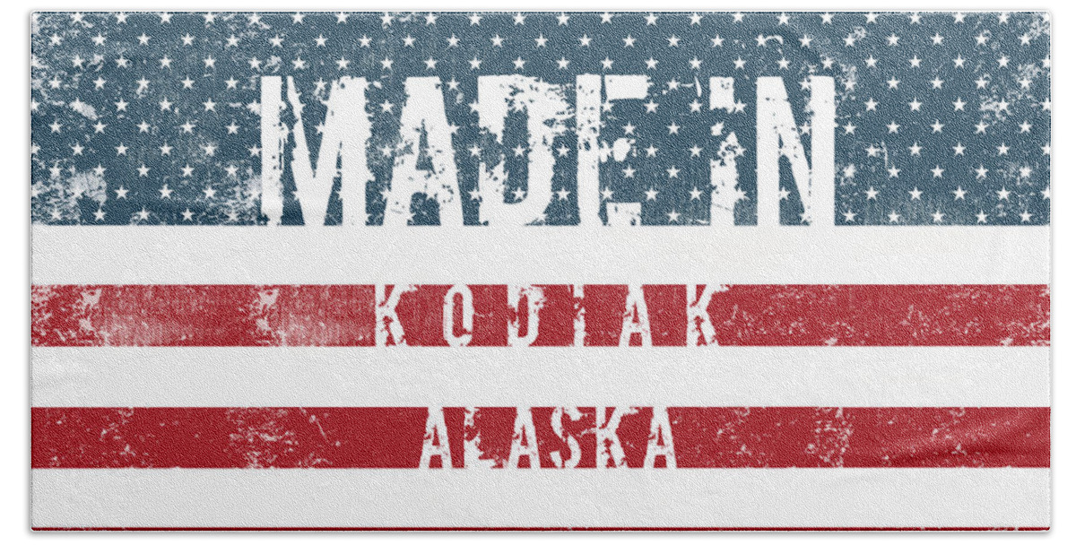 Kodiak Hand Towel featuring the digital art Made in Kodiak, Alaska #Kodiak by TintoDesigns