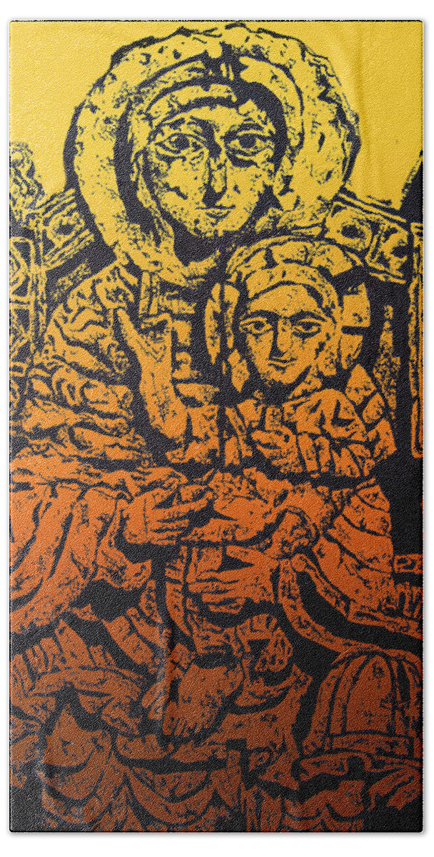 Madonna Bath Towel featuring the drawing Madonna and Child Church of Aght'amar Armenian by Larry Butterworth