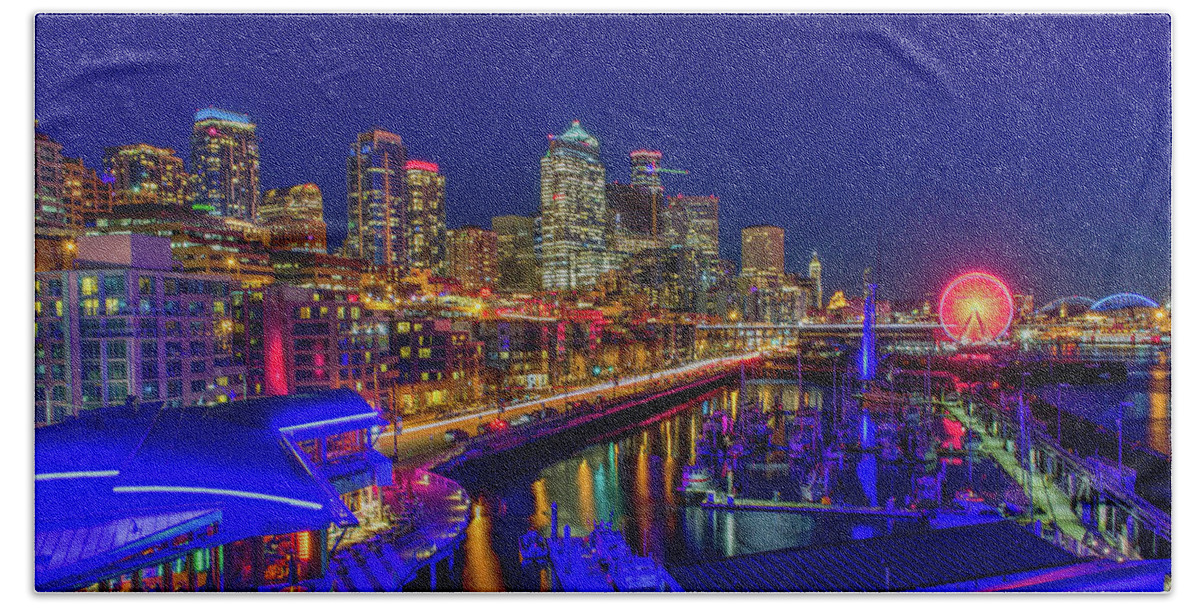 Bell Street Pier Bath Towel featuring the photograph Magical Blue Hour by Emerita Wheeling