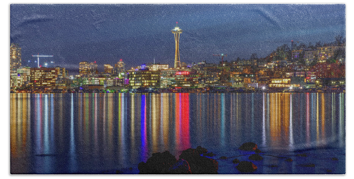 Gas Works Park Hand Towel featuring the photograph Magical Seattle Blue Hour by Emerita Wheeling