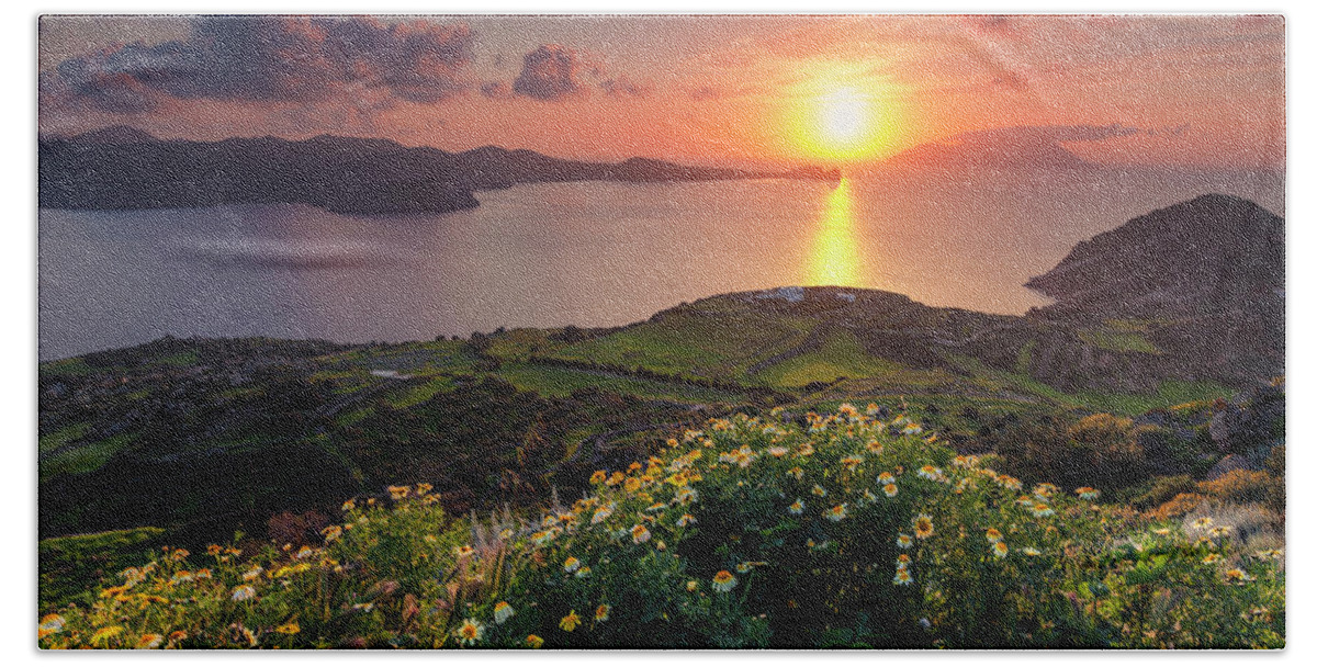 Aegean Sea Hand Towel featuring the photograph Magnificent Greek Sunset by Evgeni Dinev