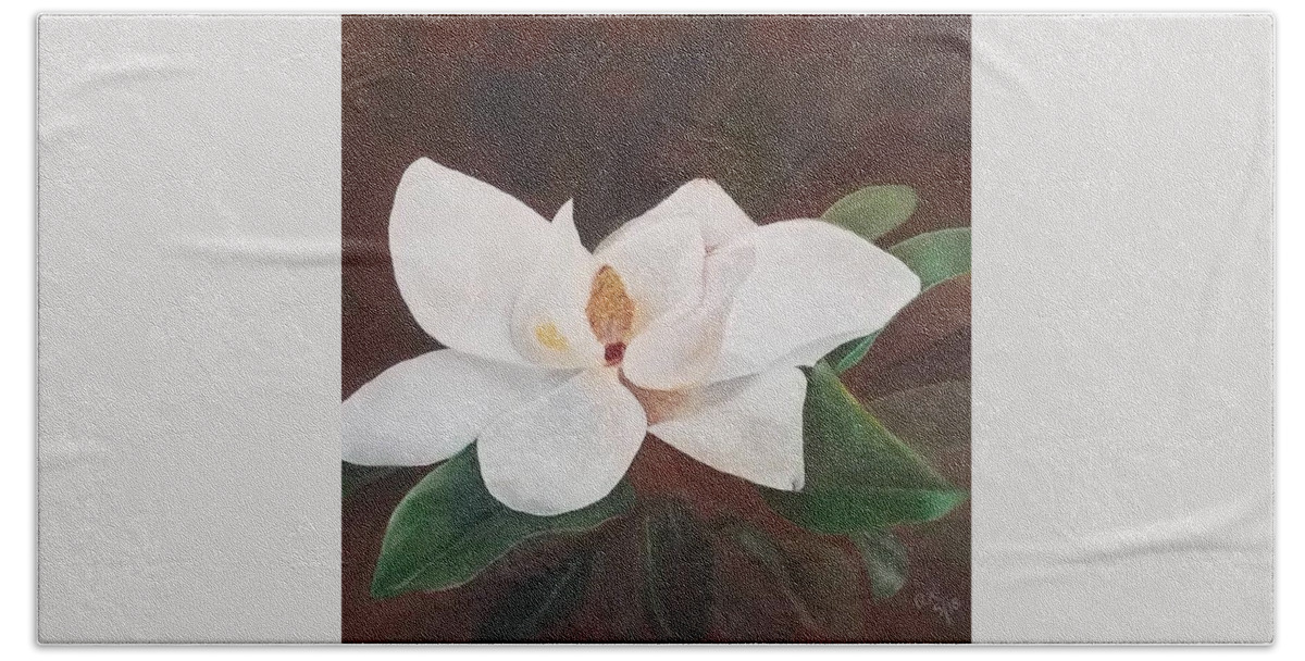 Magnolia Hand Towel featuring the painting Magnolia by Amy Kuenzie