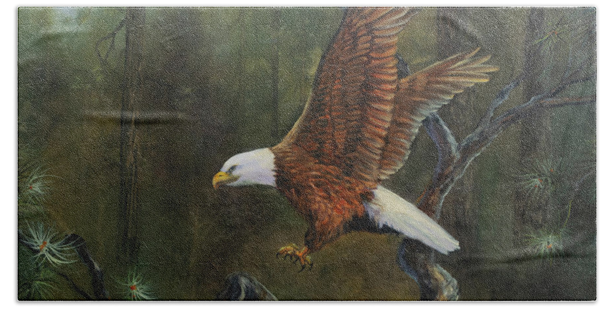 Eagle Bath Towel featuring the painting Majestic Flight by Lynne Pittard