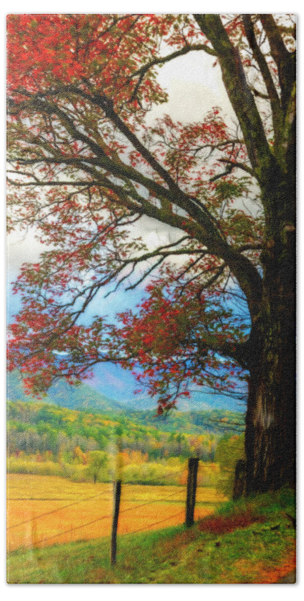 Appalachia Bath Towel featuring the photograph Majestic in Watercolors by Debra and Dave Vanderlaan
