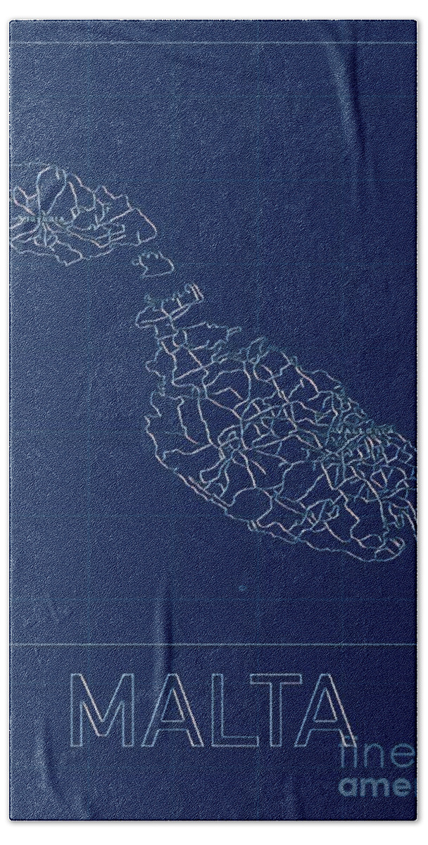 Malta Bath Towel featuring the digital art Malta Blueprint Map by HELGE Art Gallery