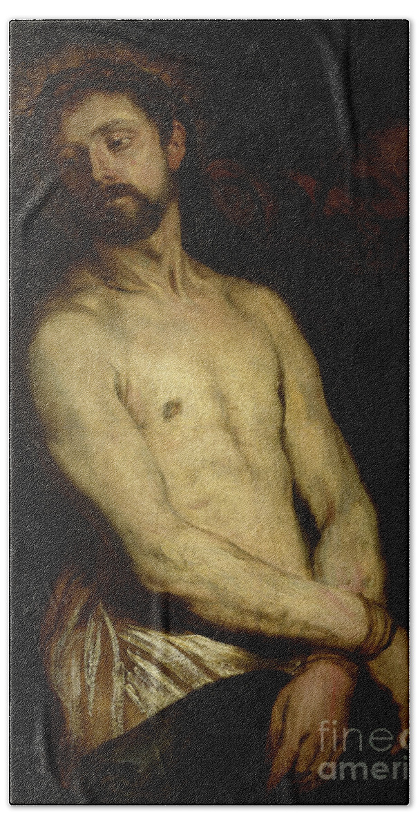 Dyck Bath Towel featuring the painting Man of Sorrows, Ecce Homo by Anthony van Dyck