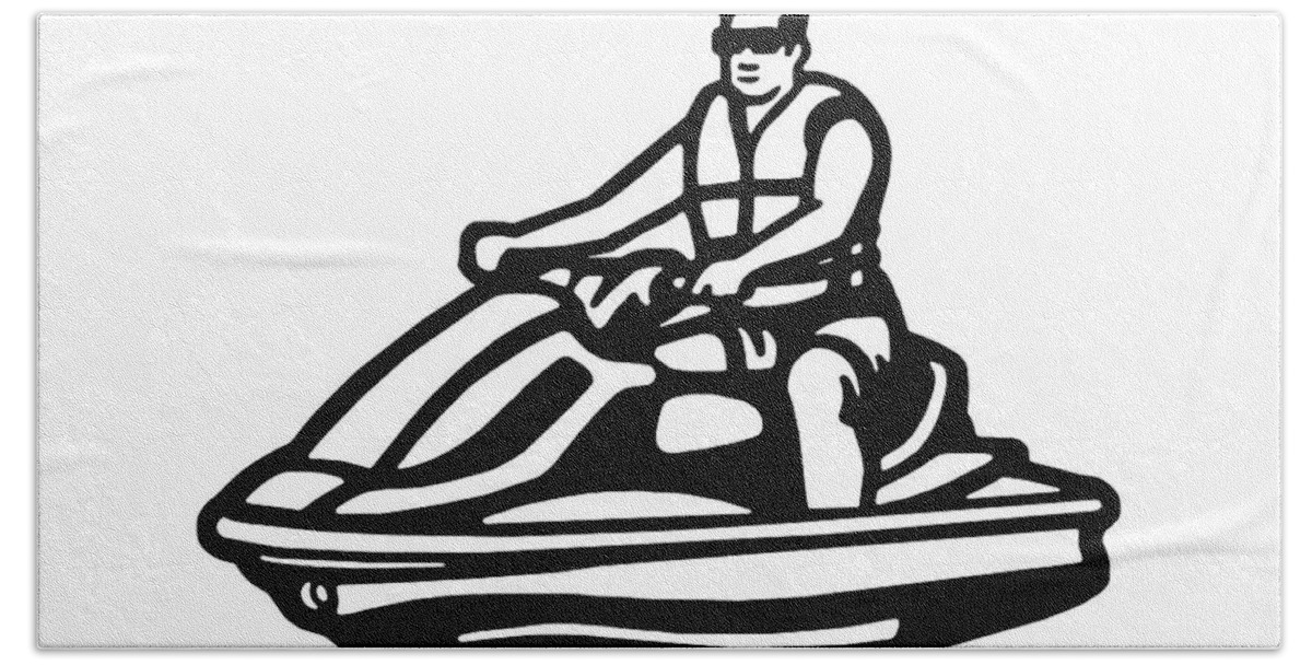 Adult Hand Towel featuring the drawing Man Riding a Jet Ski by CSA Images