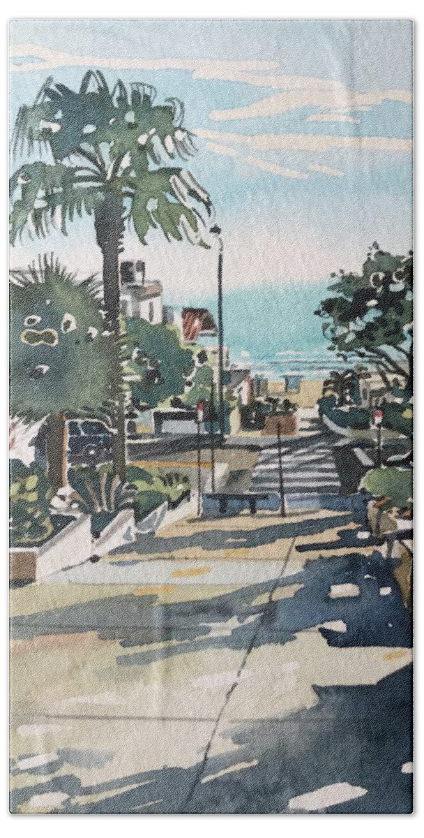 Manhattan Beach Bath Sheet featuring the painting Manhattan Beach #1 by Luisa Millicent