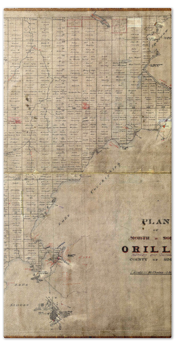 Map Of Orillia Bath Towel featuring the photograph Map Of Orillia 1850 by Andrew Fare