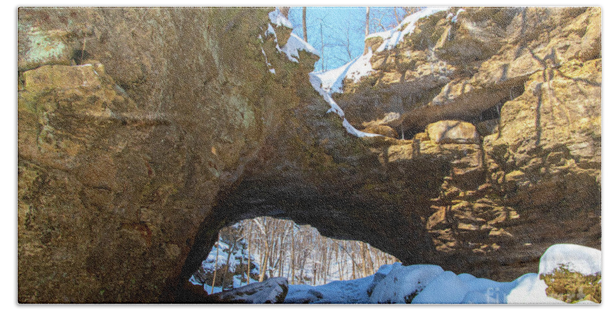 Cliffs Hand Towel featuring the photograph Maquoketa Cave Cliffs in Winter by Sandra J's