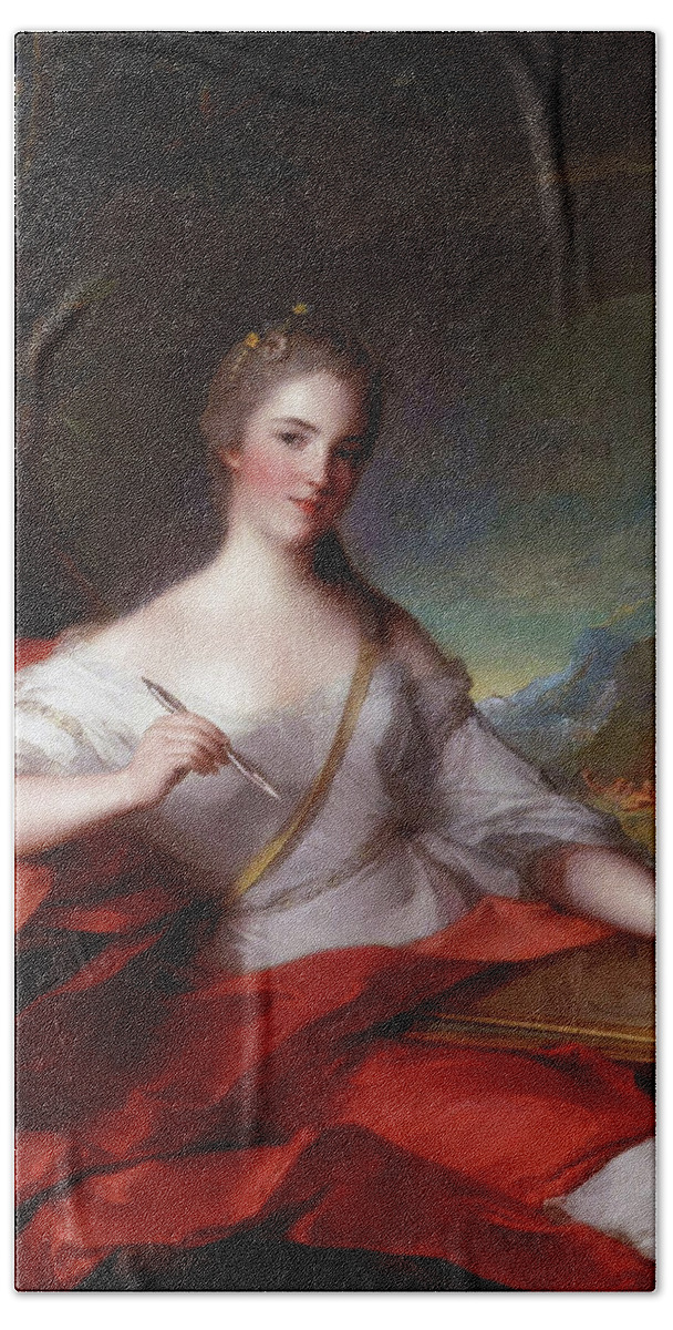 Marie-geneviève Boudrey As A Muse Hand Towel featuring the painting Marie Genevieve Boudrey As A Muse by Jean Marc Nattier by Rolando Burbon