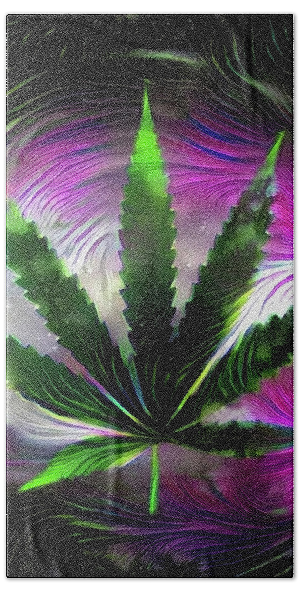 Abstract Bath Towel featuring the digital art Marijuana Leaf by Bruce Rolff