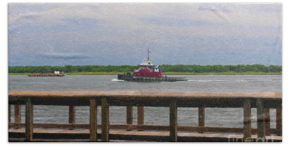 Tug Bath Towel featuring the painting Marine Towing by Dale Powell