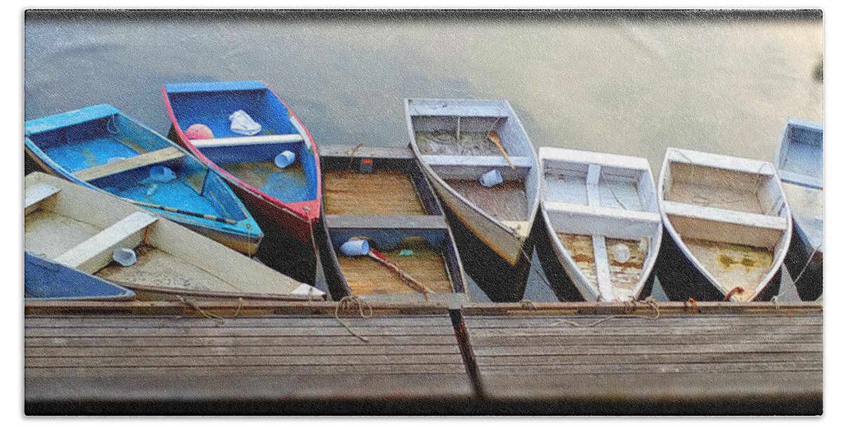 Boats Hand Towel featuring the photograph Mariner's Que by Vicky Edgerly
