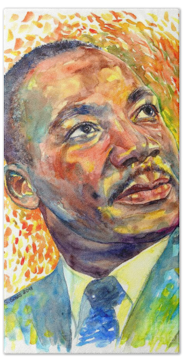 Martin Luther King Jr Hand Towel featuring the painting Martin Luther King Jr portrait by Suzann Sines