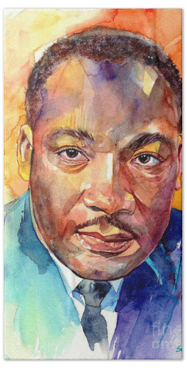 Martin Luther King Jr Hand Towel featuring the painting Martin Luther King Jr Watercolor by Suzann Sines