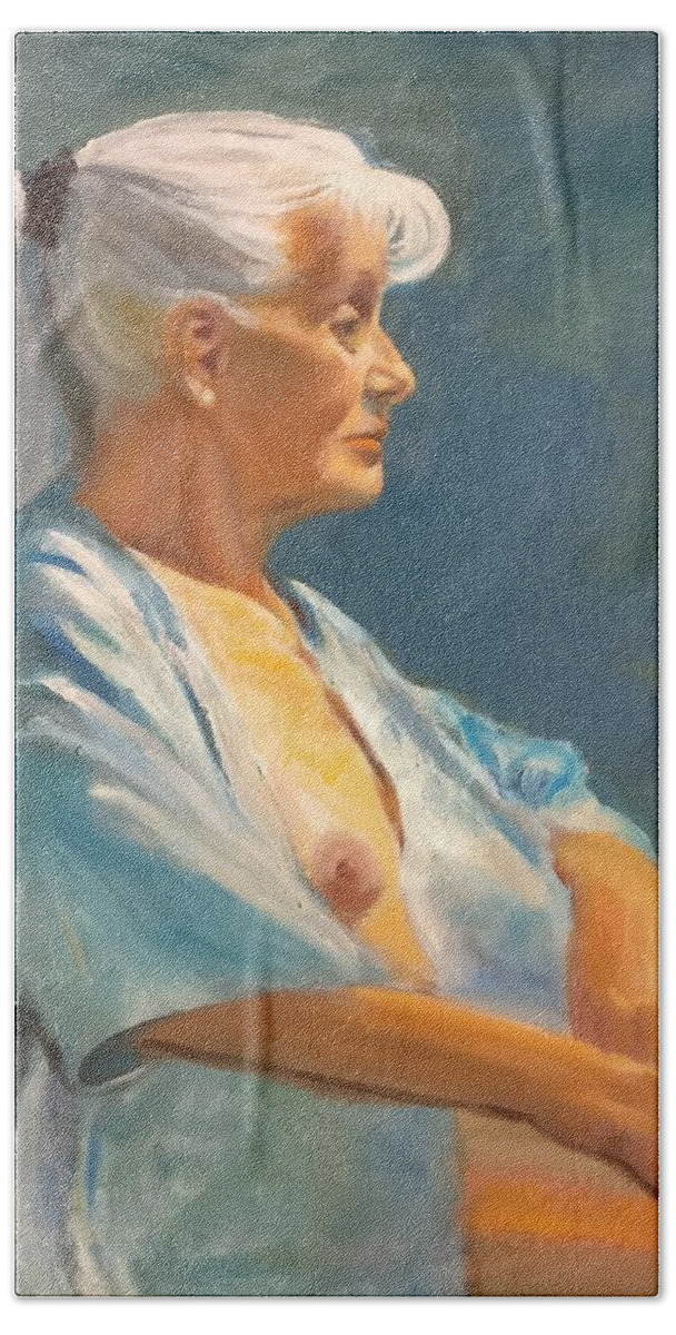 Ponytail Bath Towel featuring the painting Mary by Nicolas Bouteneff