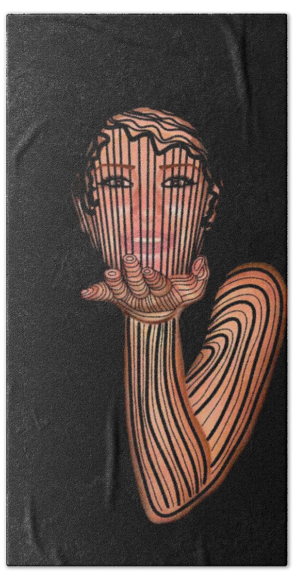 Mask Hand Towel featuring the mixed media Mask Beautiful AJ by Joan Stratton