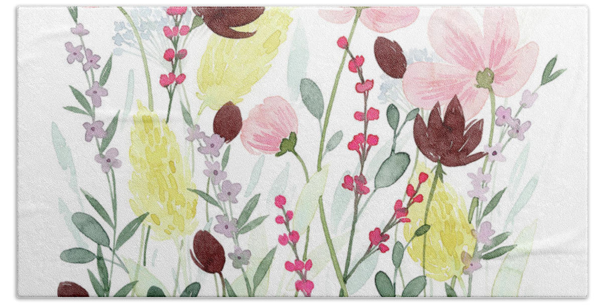 Botanical & Floral+flowers+other Hand Towel featuring the painting May Posy I by Grace Popp