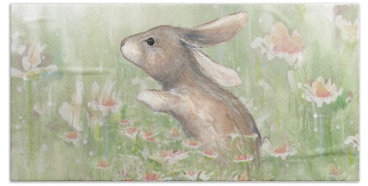 Bunny Hand Towel featuring the mixed media Meadow Visitor II by Diannart