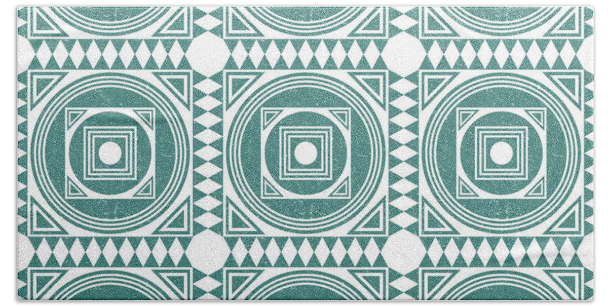 Mediterranean Pattern Hand Towel featuring the photograph Mediterranean Pattern 4 - Tile Pattern Designs - Geometric - Teal - Ceramic Tile - Surface Pattern by Studio Grafiikka