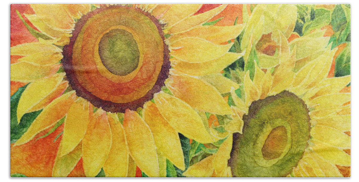 Sunflower Bath Sheet featuring the painting Mellow Yellow by Hailey E Herrera