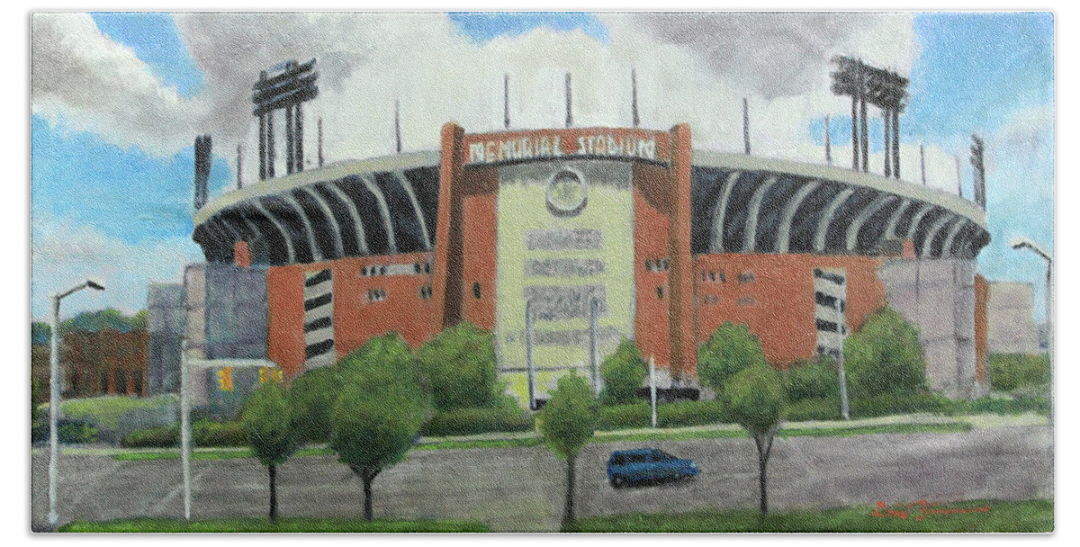 Baltimore Bath Towel featuring the painting Memorial Stadium by David Zimmerman