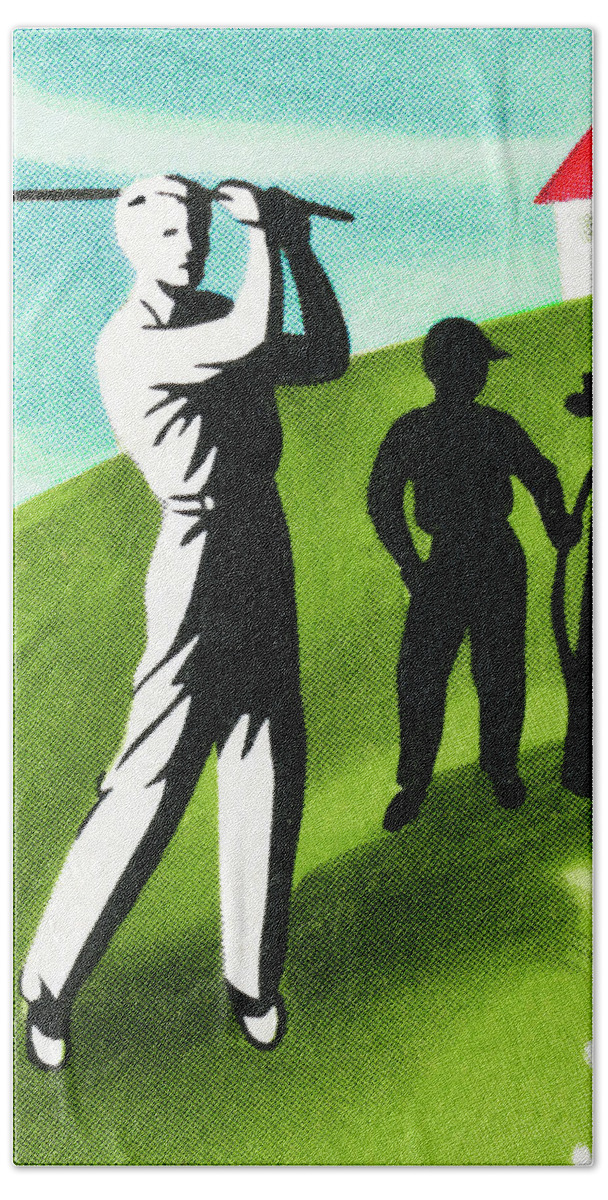 Adult Hand Towel featuring the drawing Men Playing Golf by CSA Images