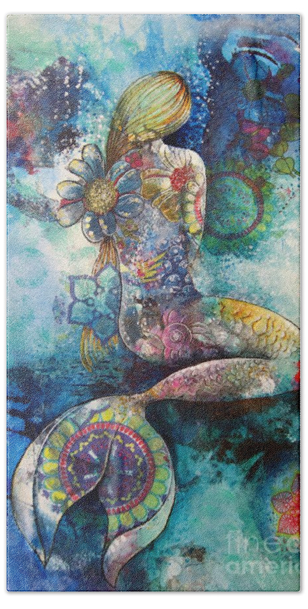 Mermaid Hand Towel featuring the painting Mermaid 2 by Reina Cottier
