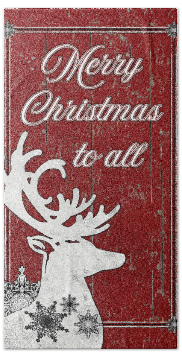Holiday Hand Towel featuring the mixed media Merry Christmas To All by Diannart