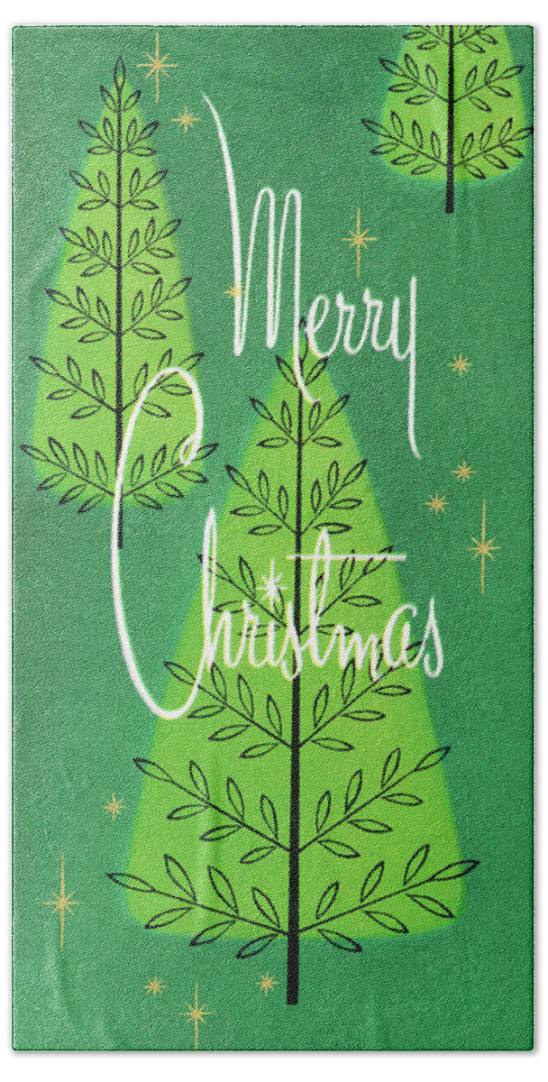 Campy Hand Towel featuring the drawing Merry Christmas with trees by CSA Images