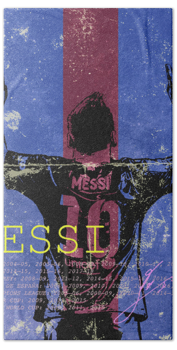 Football Hand Towel featuring the painting Messi by Art Popop